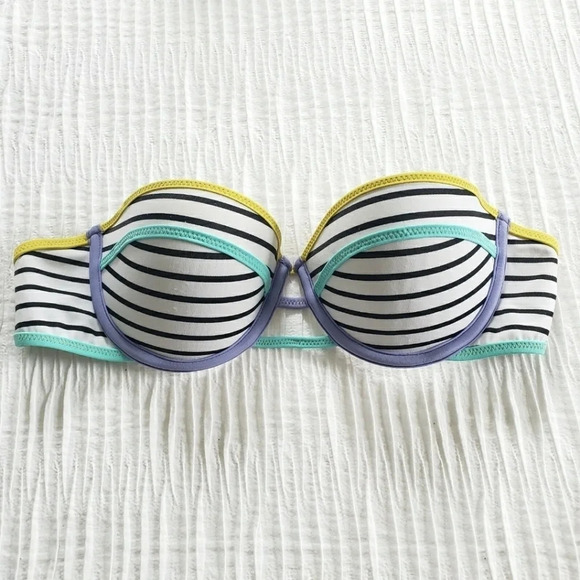 Victoria's Secret Swim BIKINI Bandeau 32B XS Black White Colorblock Striped 84Z - Picture 9 of 11